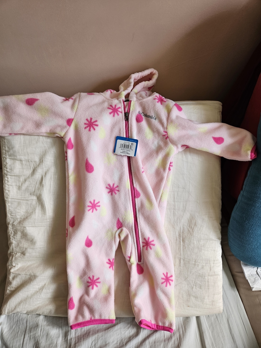 Columbia Pink Hooded Fleece One-Piece with Bright Pink Accents